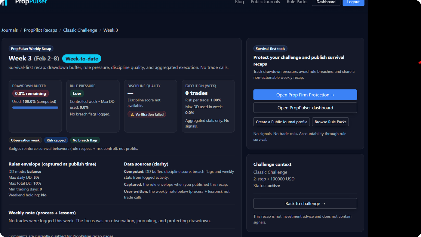 Weekly recap example